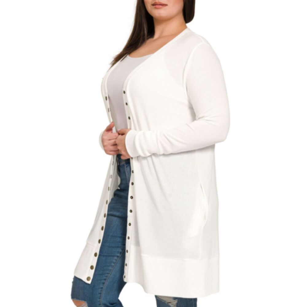 Zenana Womens Plus 2X 18 20 Cream Cardigan Sweater Snaps Slim Fit Pockets NEW